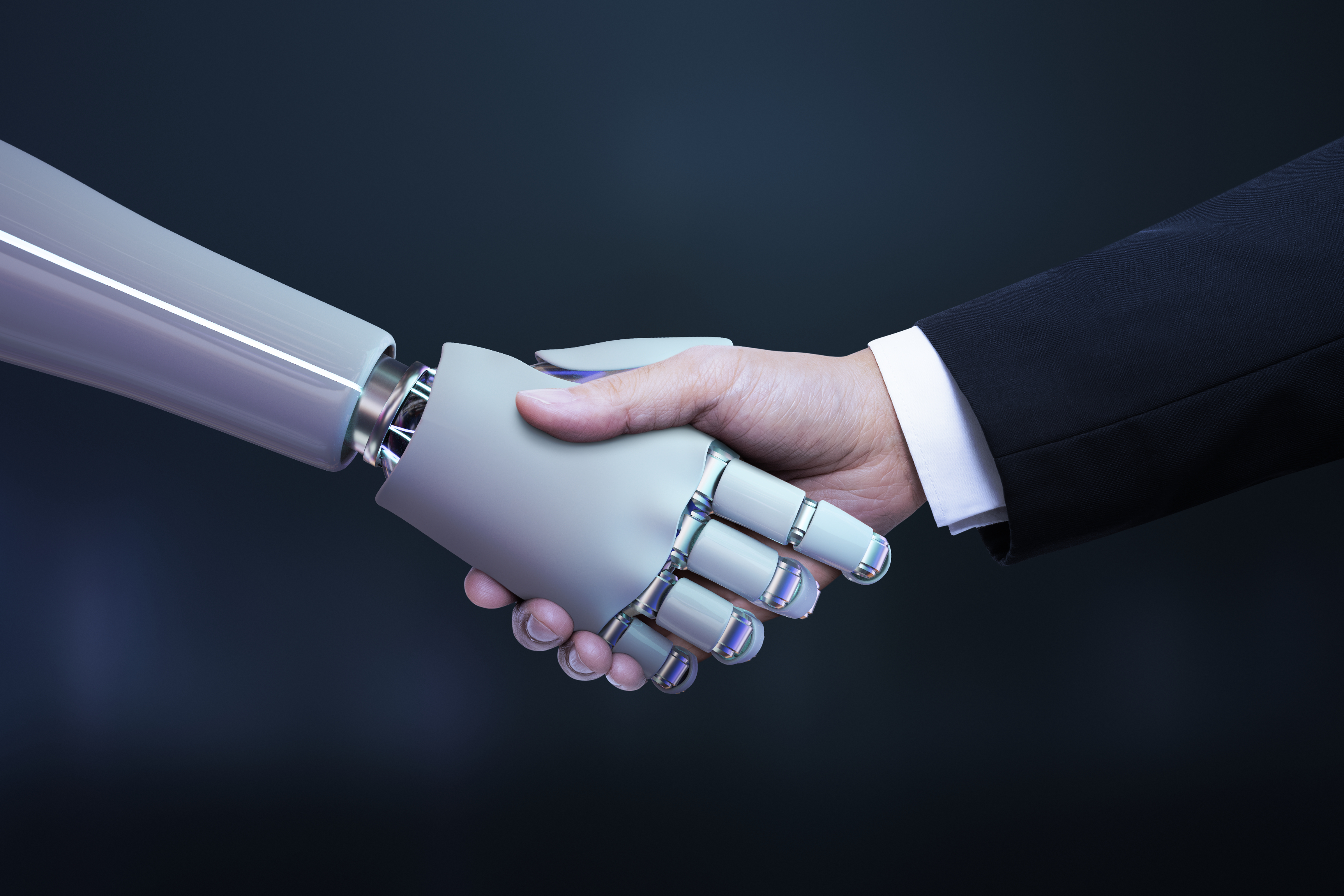 Traducción de ChatGPT apretón de manos entre robot y humano